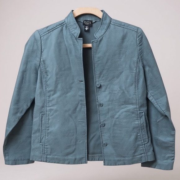 Eileen Fisher Light Blue Textured Button Front Blazer Jacket Size Medium